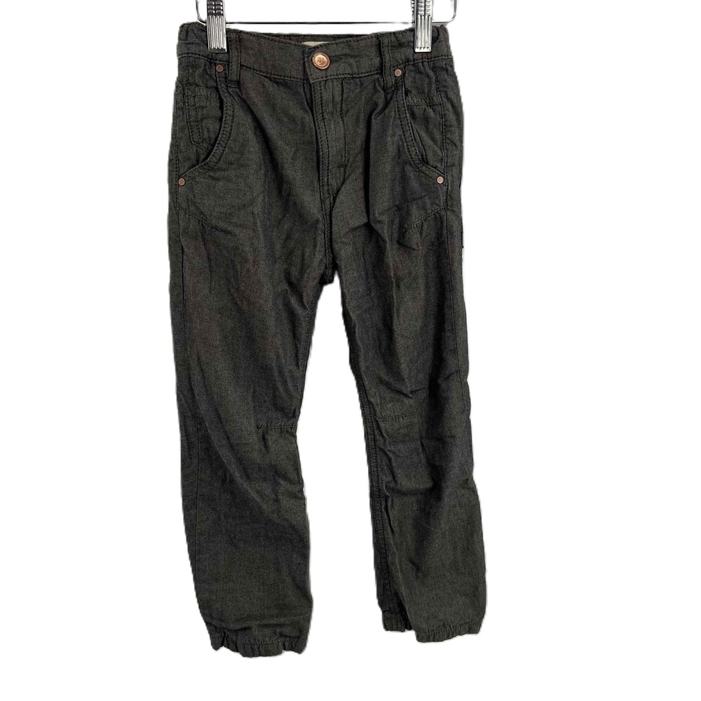 Zara Boys Grey Cargo Pants Elastic Cuffs Multiple Pockets Cotton Jersey 4-5 Year